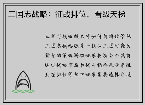 三国志战略：征战排位，晋级天梯